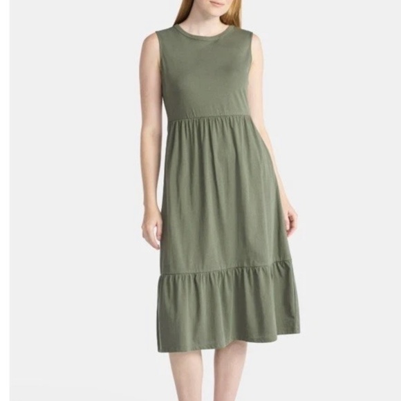 Time and Tru Women’s Olive Green Tiered Dress Size Large NWT - Picture 1 of 6